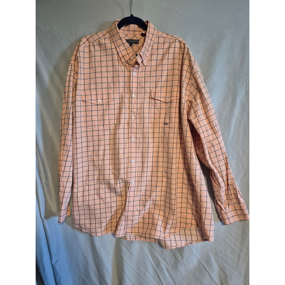 Roper Mens 2XL Peach Plaid Long Sleeve Button Up Western Shirt